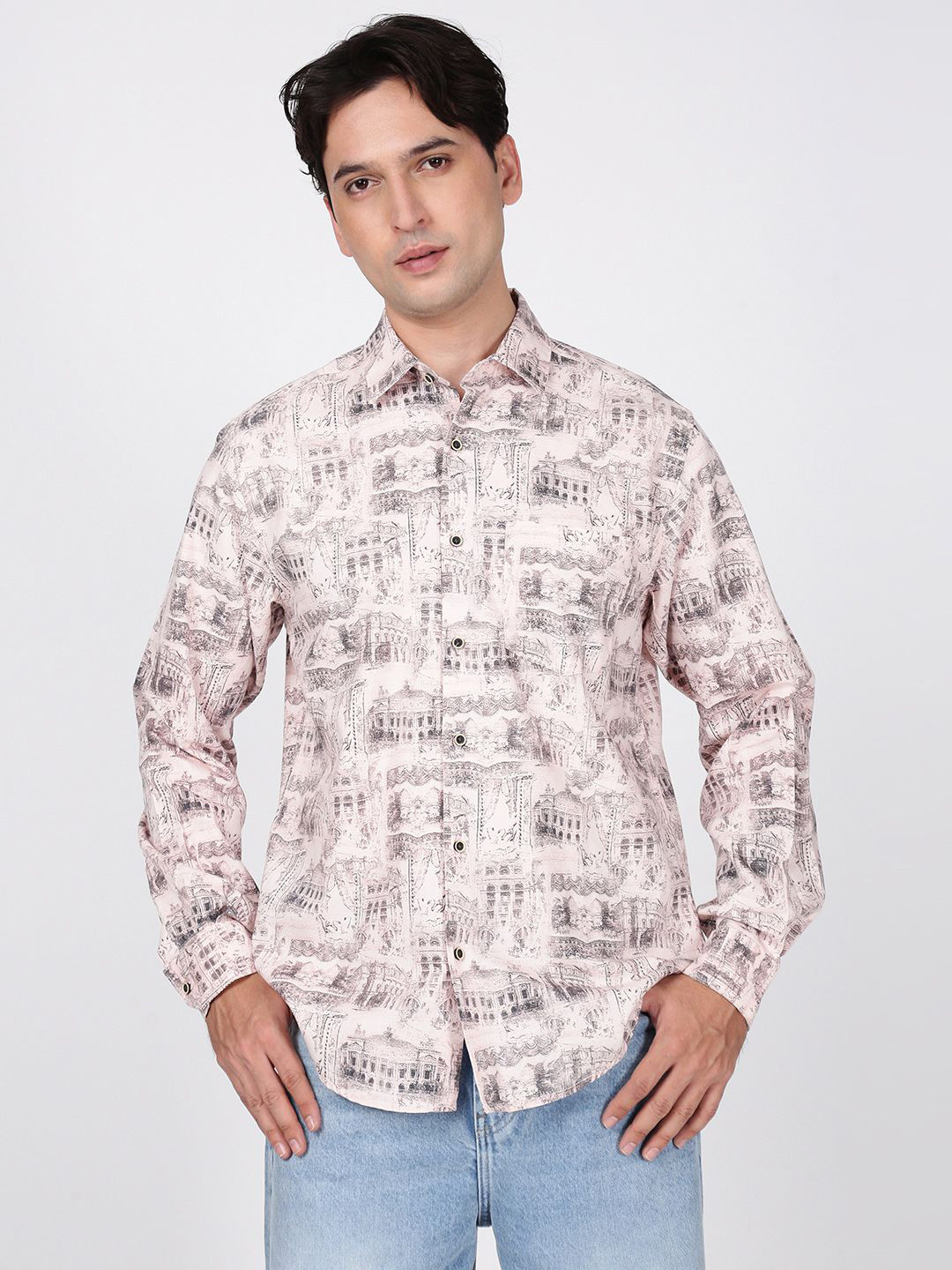 Bene Kleed Abstract Single Linen Blend Long Sleeves Shirt