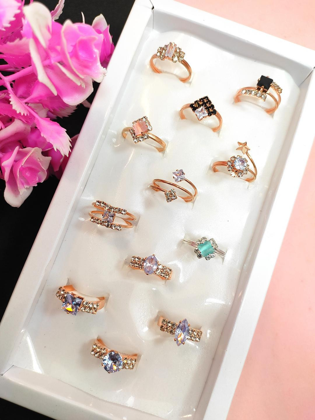 DIVYANSHI COLLECTION Set Of 12 Gold & Silver Plated Multicolour Multisizes Rings