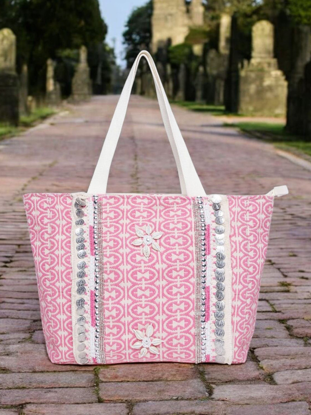 ASTRID Embroidered Canvas Shopper Tote Bag