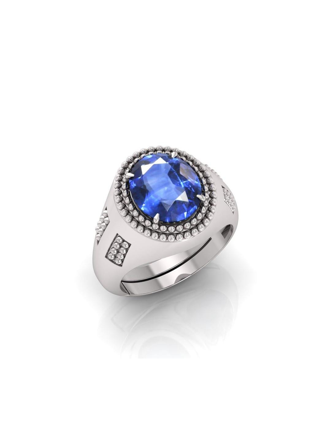 Pranjal Gems Unisex 12.25 Ratti Neelam Sapphire Gemstone Studded Finger Ring