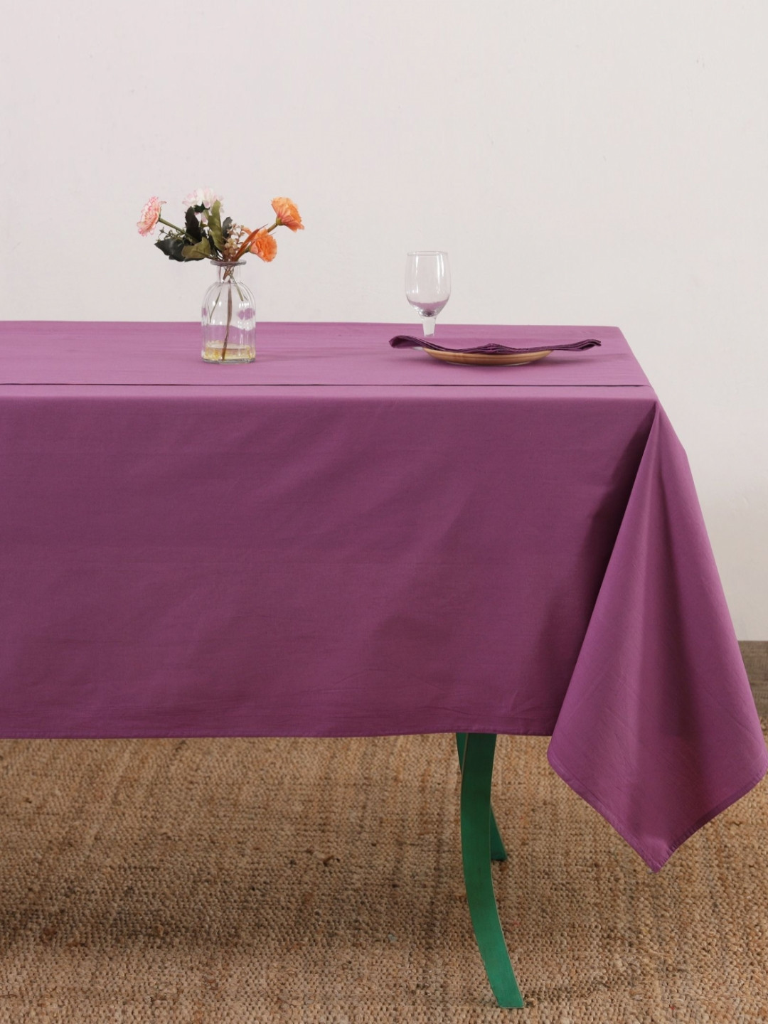 HANDICRAFT PALACE Solid Cotton 8 Seater Table Cover & 8 Napkins