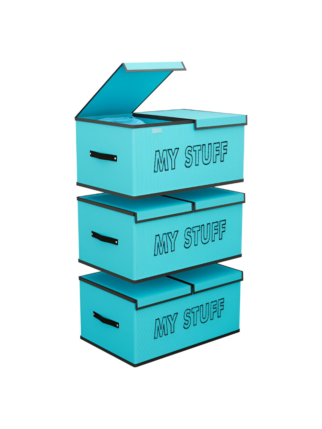 Aura 3 Pcs Green Storage Box Wardrobe Drawer Organizers with Lid 2 Partition