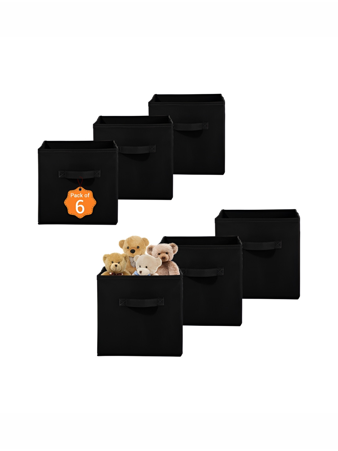 Aura 6 Pcs Black Non-Woven Wardrobe Cloth Organiser Folding Storage Toy Box