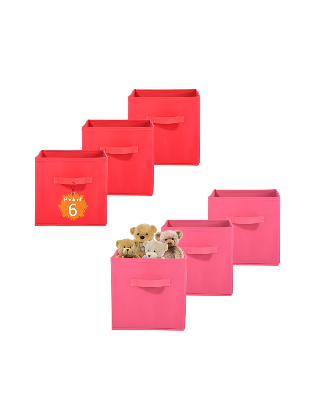 Aura 6 Pcs Pink & Red Non-Woven Wardrobe Cloth Organiser Folding Storage Box