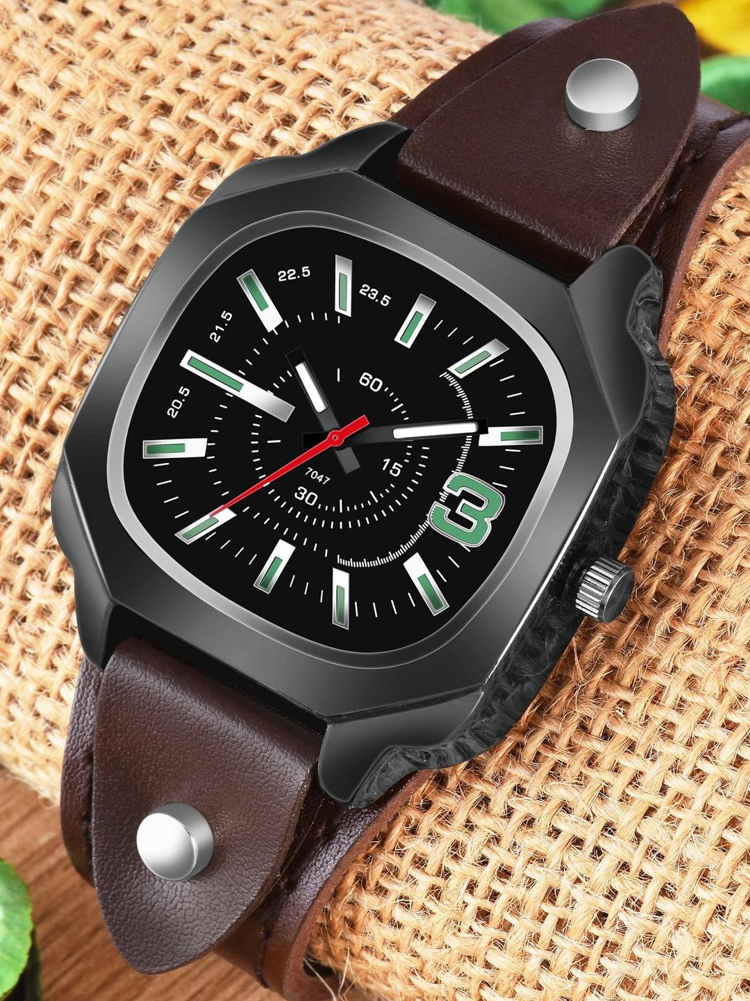 SZN Men Square Dial & Leather Straps Analogue Watch