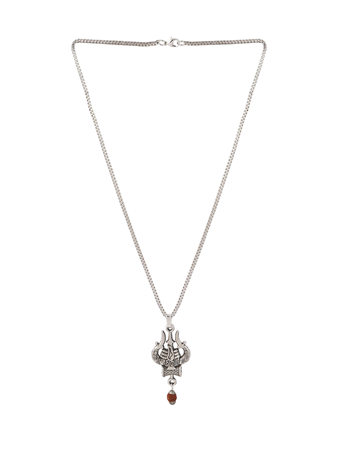 CZARDONIC Silver-Plated Bhagwan Shiv ji Trishul Mahakal Rudraksha Beaded Pendant & Chain