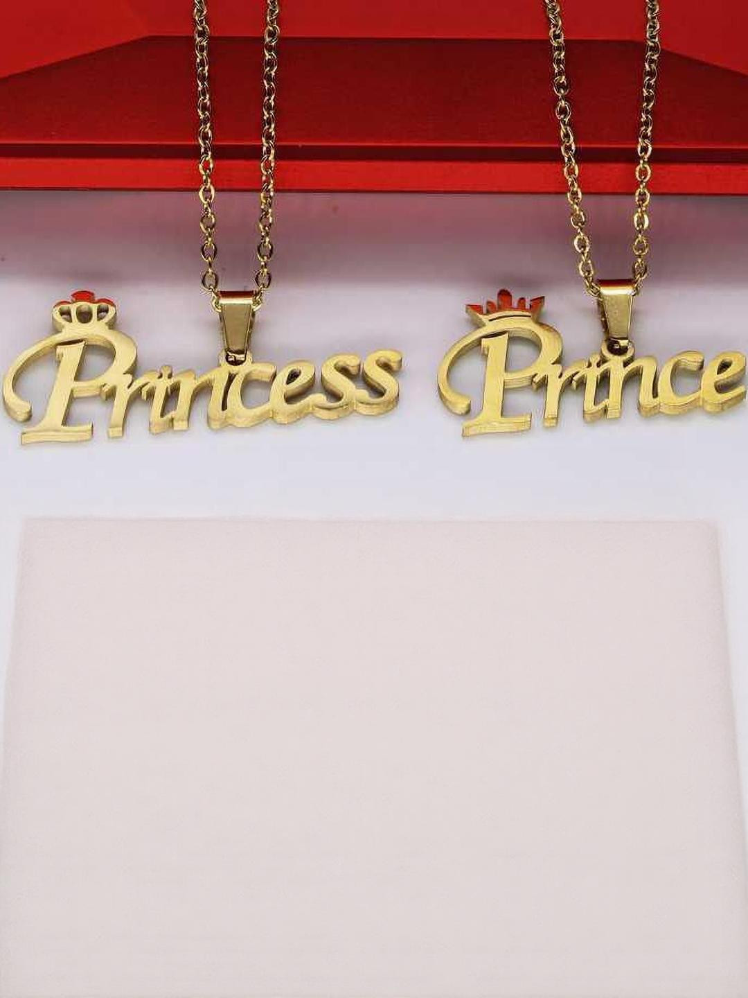 ATRAER Set Of 2 Gold-Plated Prince & Princess Pendants With Chains