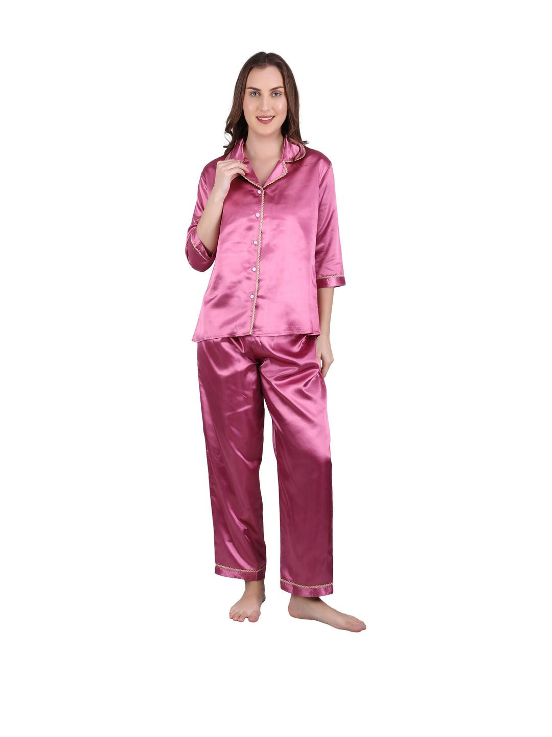 WOEMUR Mauve Satin Night suits for women
