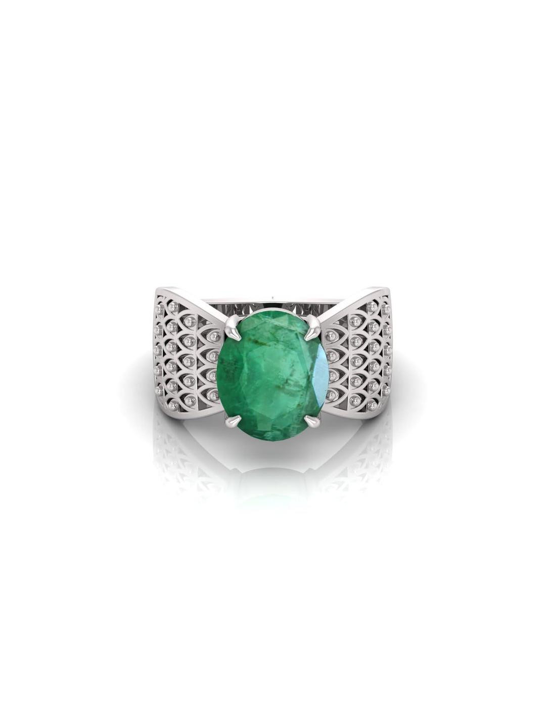 Pranjal Gems 11.25 Ratti Panna Stone Original Certified Emerald Gemstone Adjustable Ring
