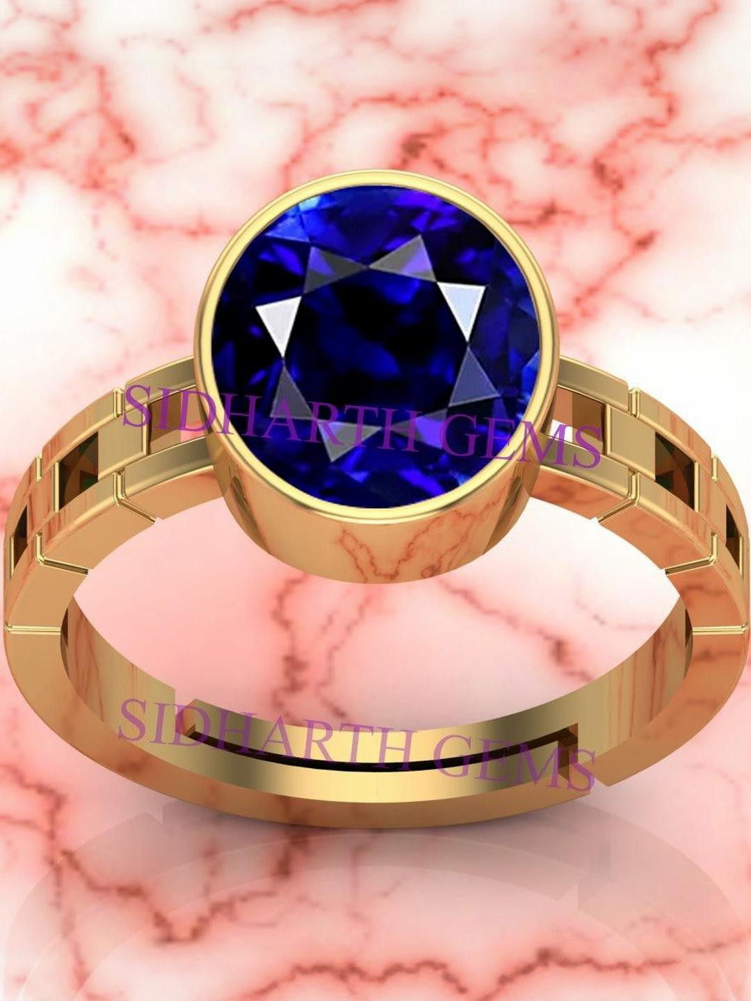 Sidharth Gems 8.25 Ratti 7.55 KT Blue Sapphire Gold Ring