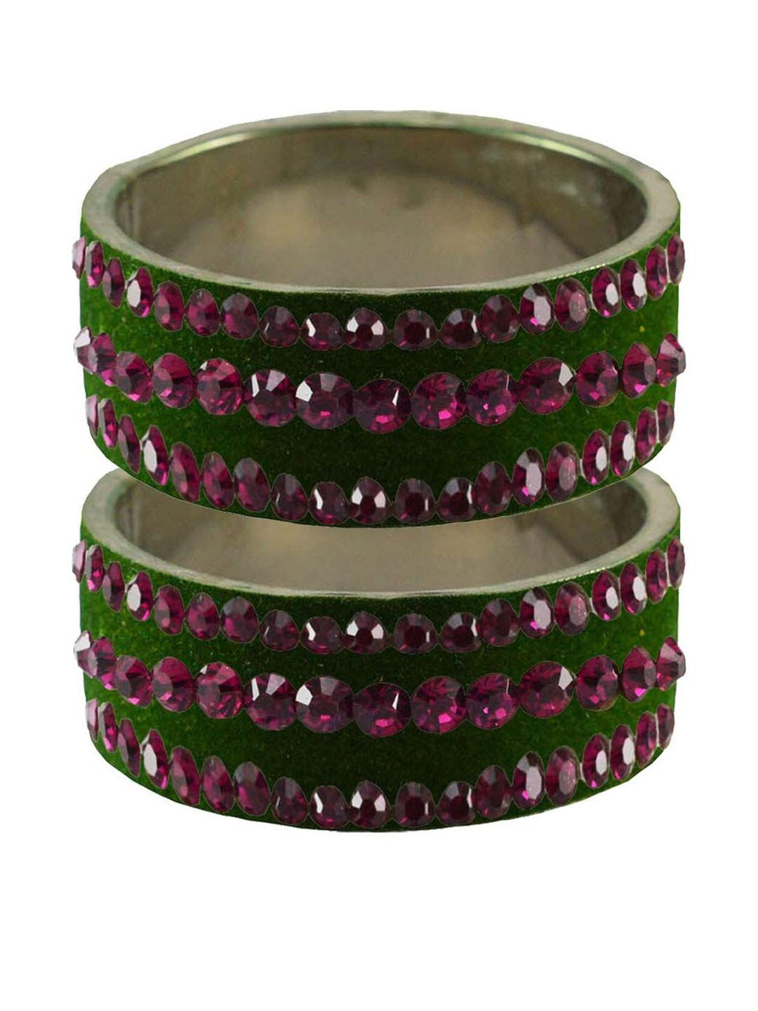 Vidhya Kangan Dark Green Stone Stud Brass Bangle