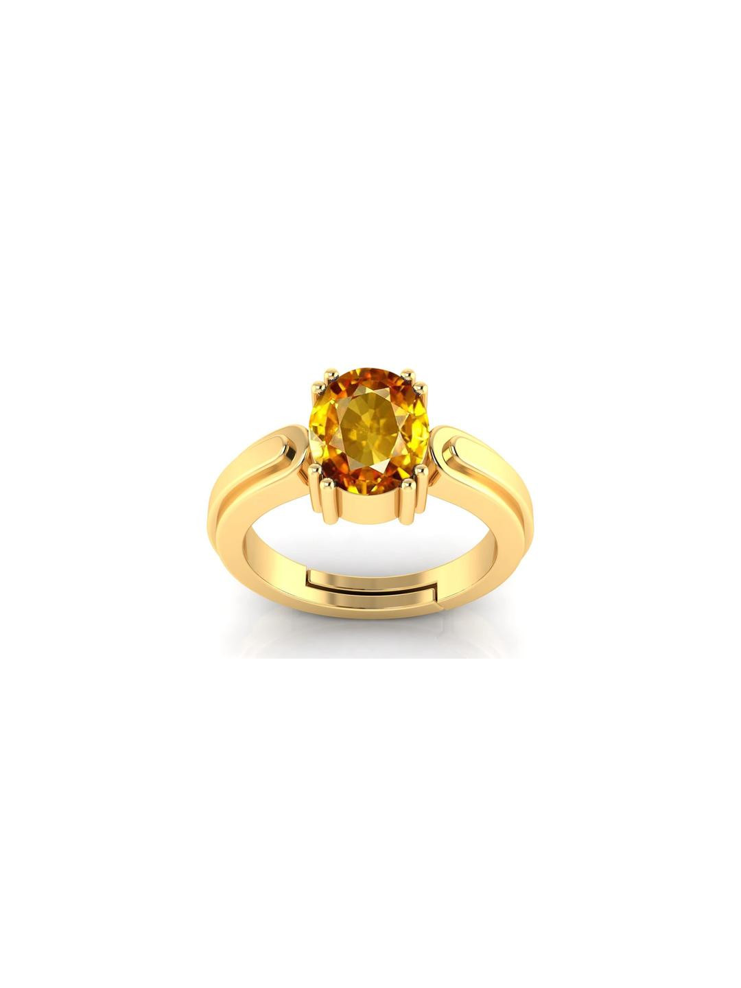 Pranjal Gems Unisex Gold Plated 13.25 Ratti 12.15 kt Pukhraj stone Adjustable Finger Ring