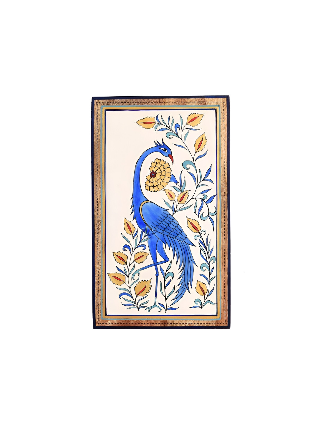 AAKRITI ART CREATIONS White & Blue Peacock Motif Wooden Wall Frame