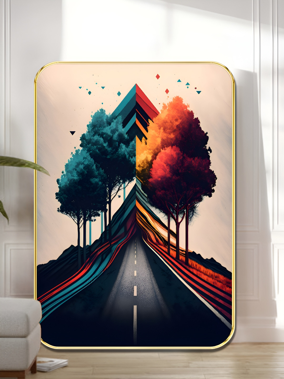 SAF Pink & Blue Colorful Road to Nature Wooden Wall Art