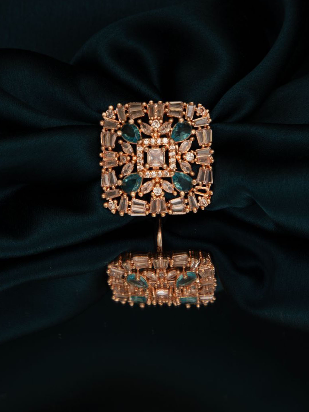 LA FILLE D'OR Rose Gold-Plated Cubic Zirconia Studded Adjustable Finger Ring