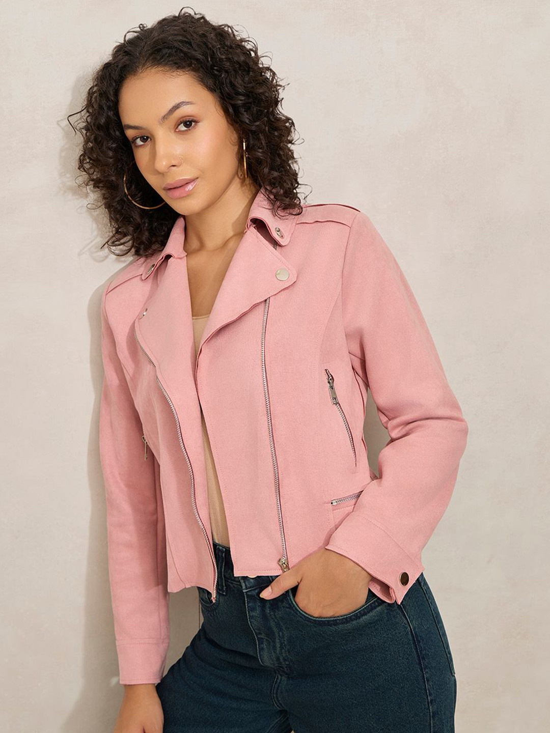 SHOWOFF Women Windcheater Lapel Collar Zipper Biker Jacket