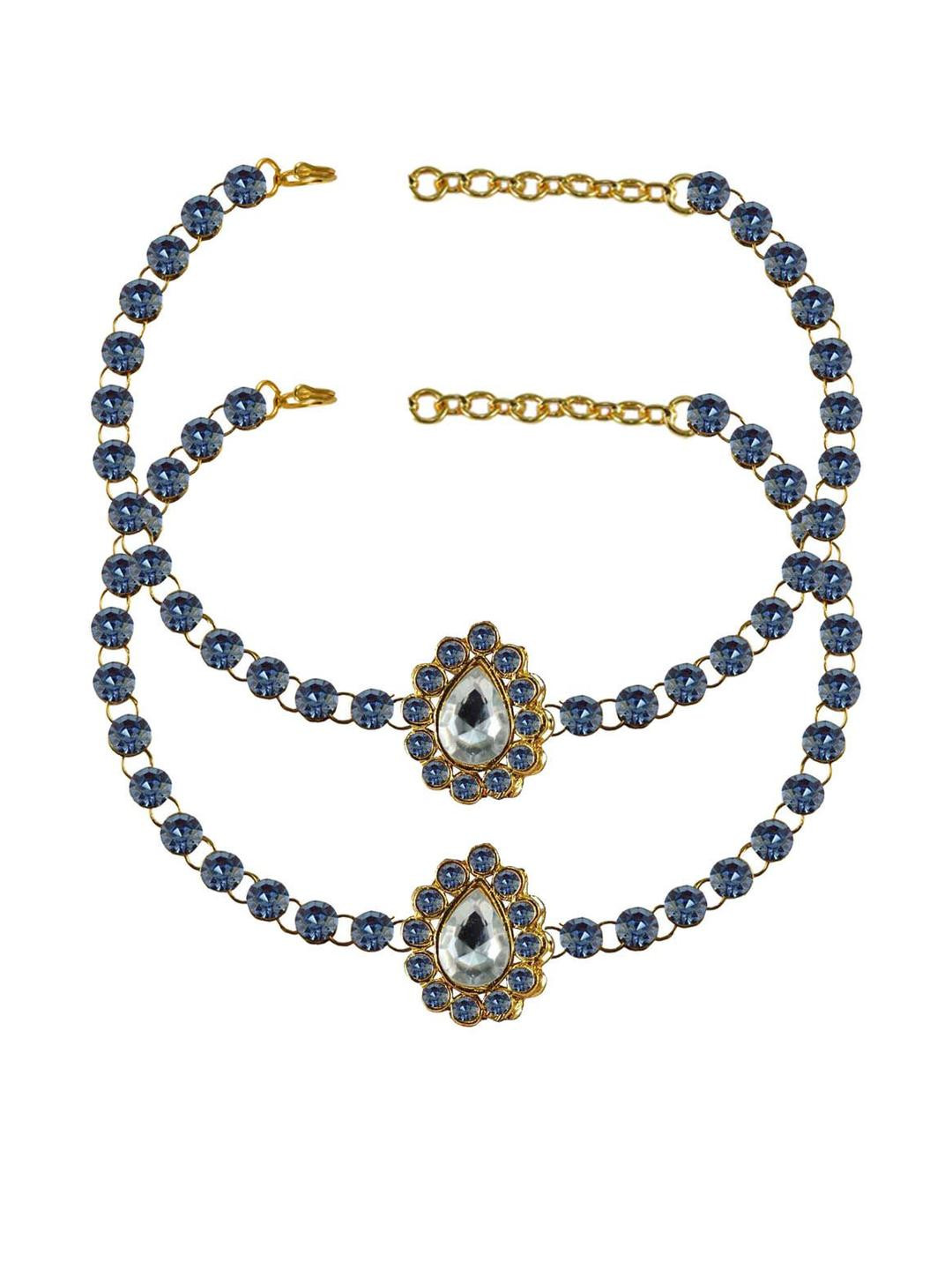 Vidhya Kangan Firozi Stone Stud-Gold Plated Brass Anklet