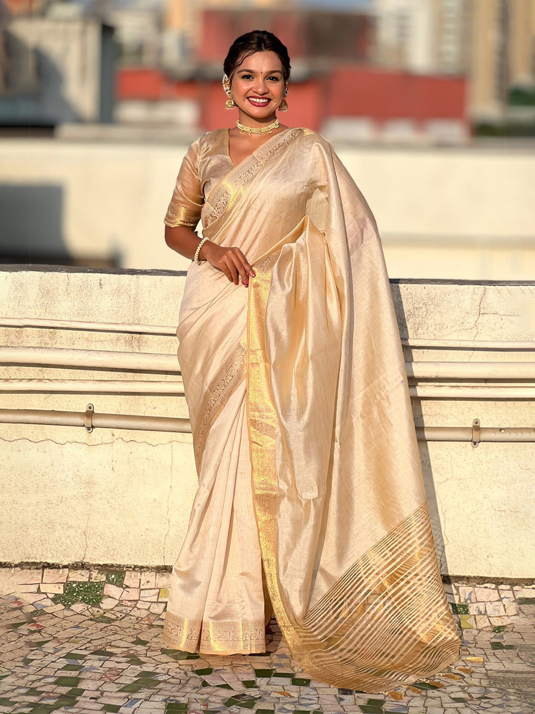 MySilkLove Wheat Cream Tussar Silk Saree