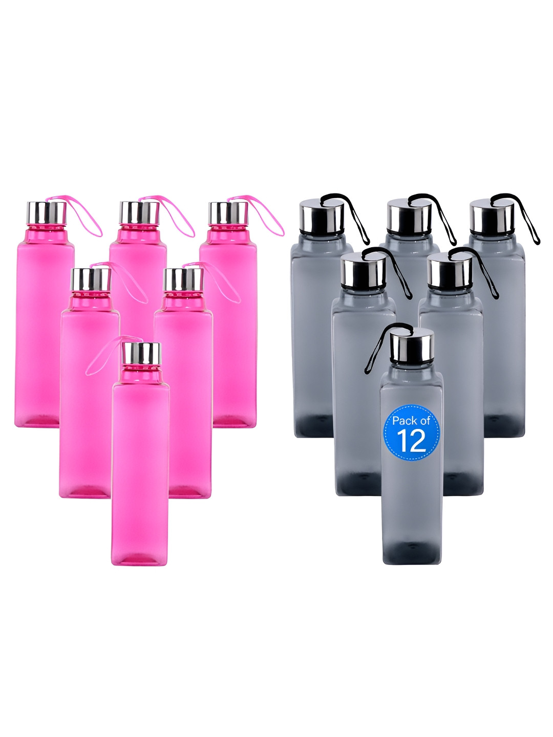 Aura Square Dori Black Solid Plastic Spill Proof 12 Piece Water Bottle - 1L