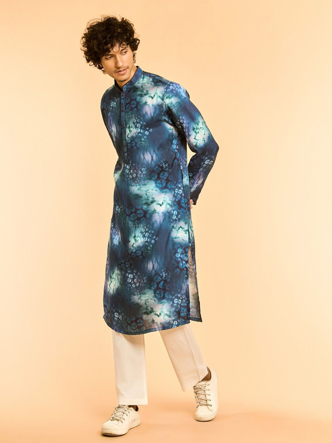 Diwas by Manyavar Tie & Dyed Mandarin Collar Straight Kurta