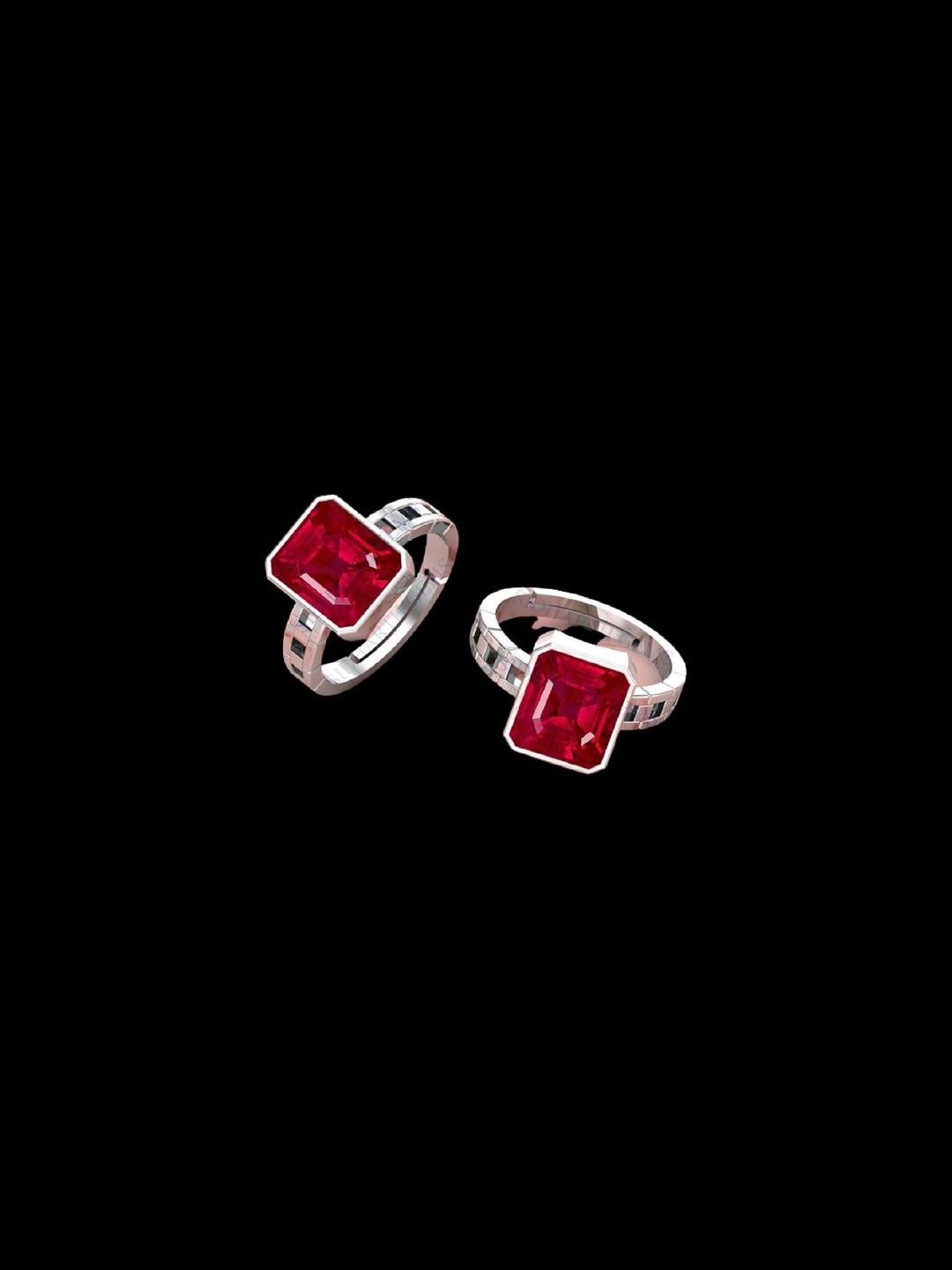 Sidharth Gems Brass Ruby Silver Plated Ring