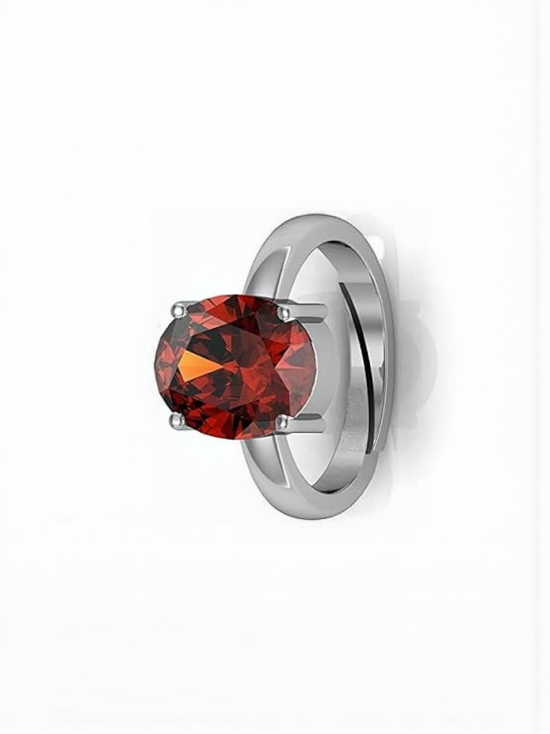 Sidharth Gems Brass Garnet Silver Plated Ring