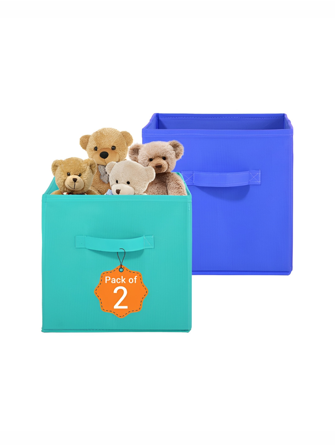 Aura 2 Pcs Green Square Storage Box Wardrobe Drawer Organisers with Handle