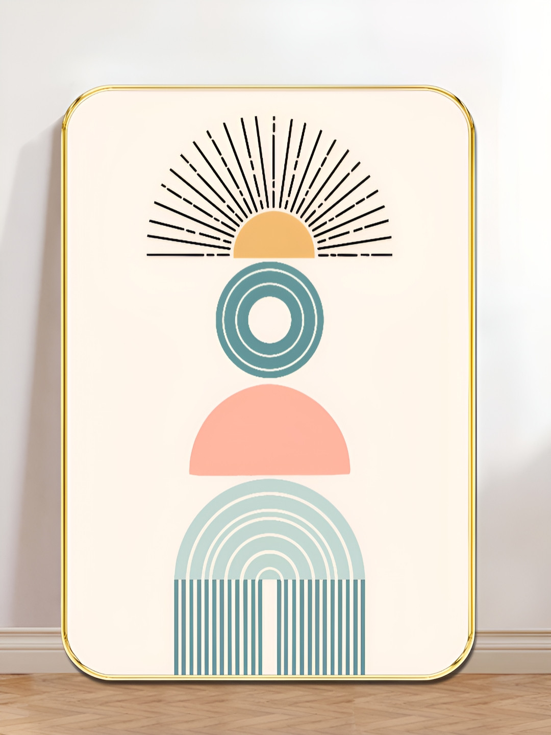 SAF Boho Sunrise & Shapes Wood Wall Rectangle Paintings Wall Art - 18 x 24In