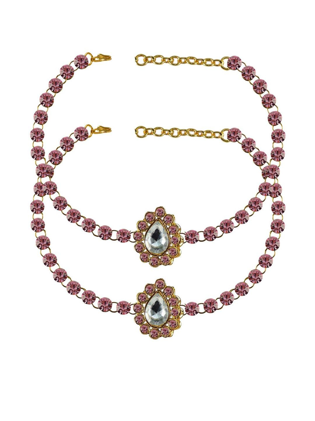 Vidhya Kangan Pink Stone Stud-Gold Plated Brass Anklet