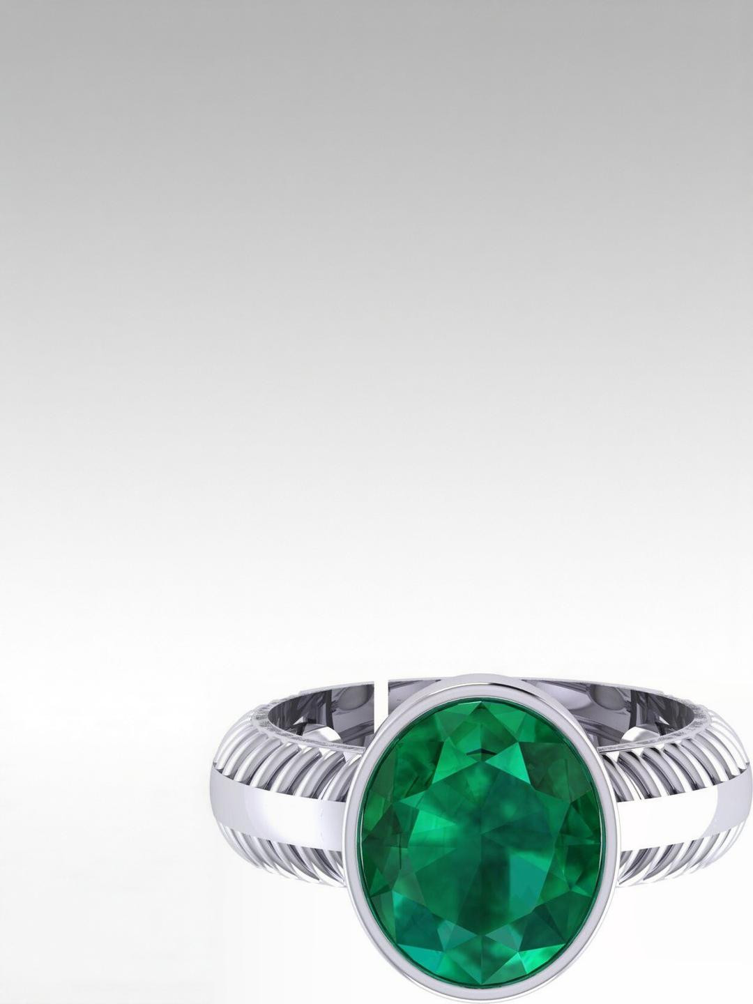 Sidharth Gems Silver Plated Emerald Gemstone Studded Finger Ring