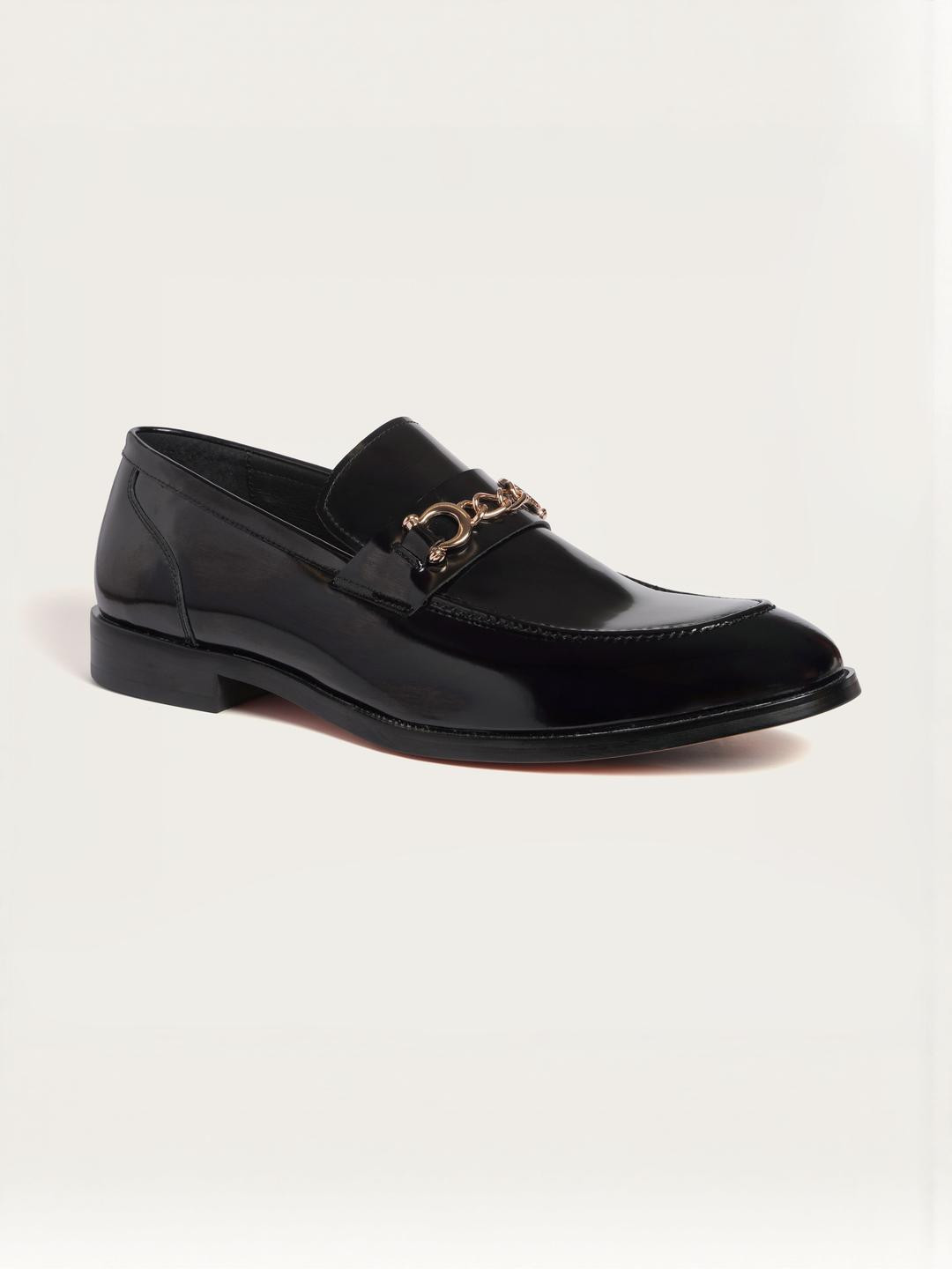Eletto Brun Men Patent Leather Loafers with Buckle Detail