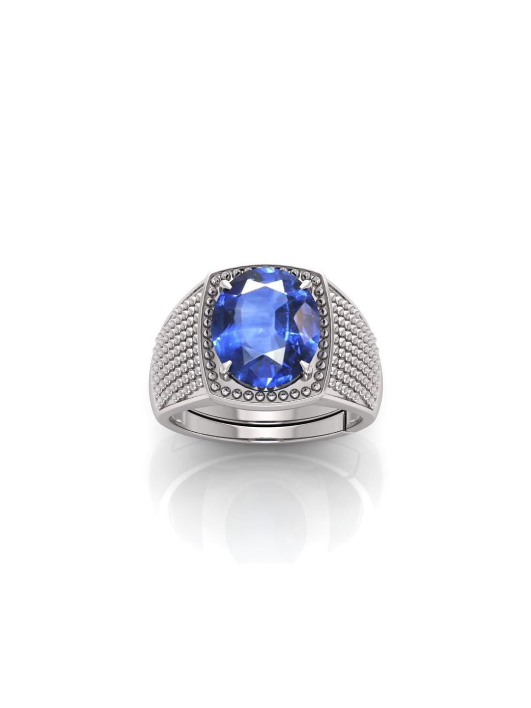 Pranjal Gems Sterling Silver 7.25 Ratti Neelam Sapphire Gemstone Adjustable Finger Ring