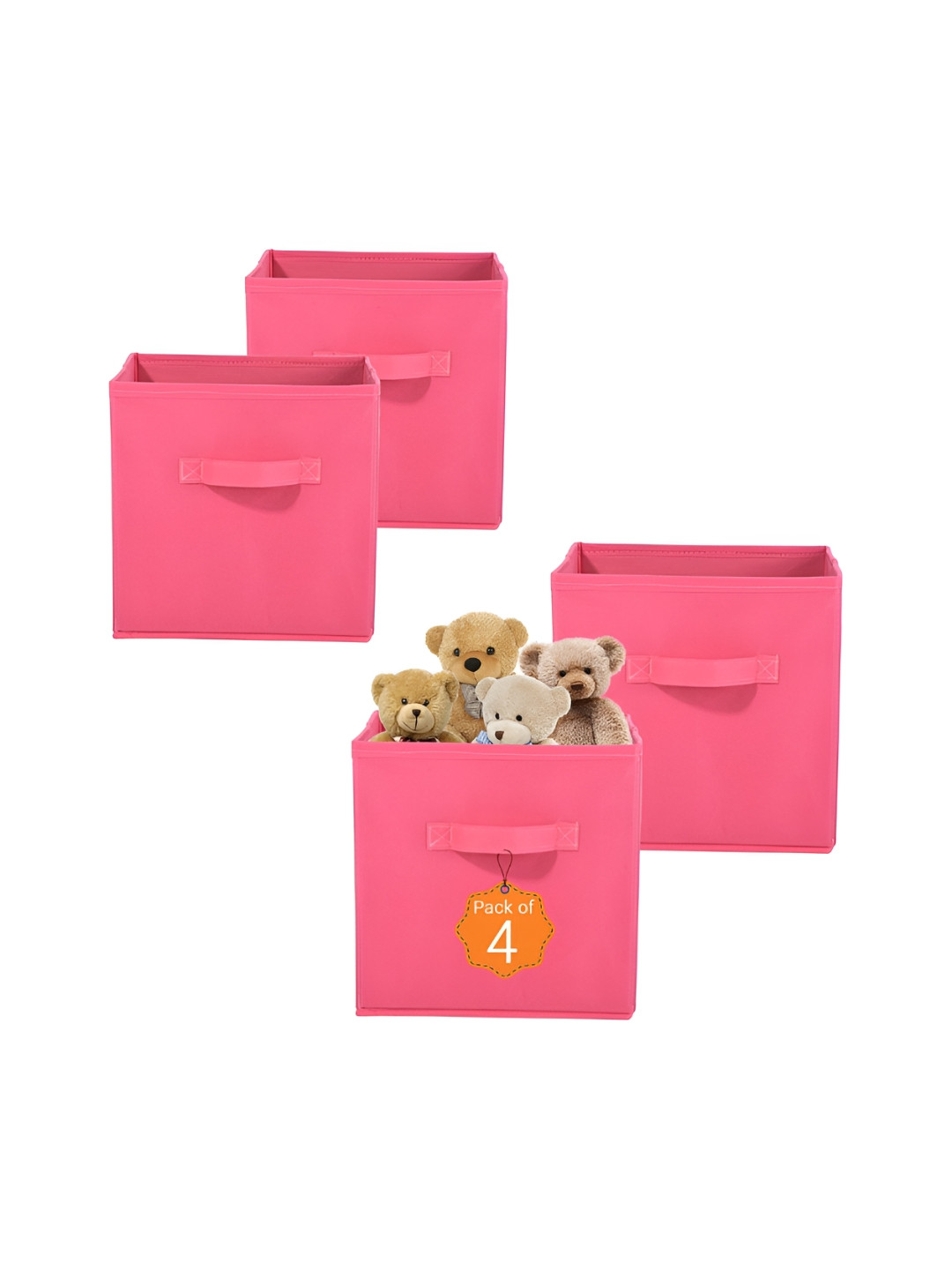 Aura 4 Pcs Pink Non-Woven Cloth Organisers Wardrobe Storage Box