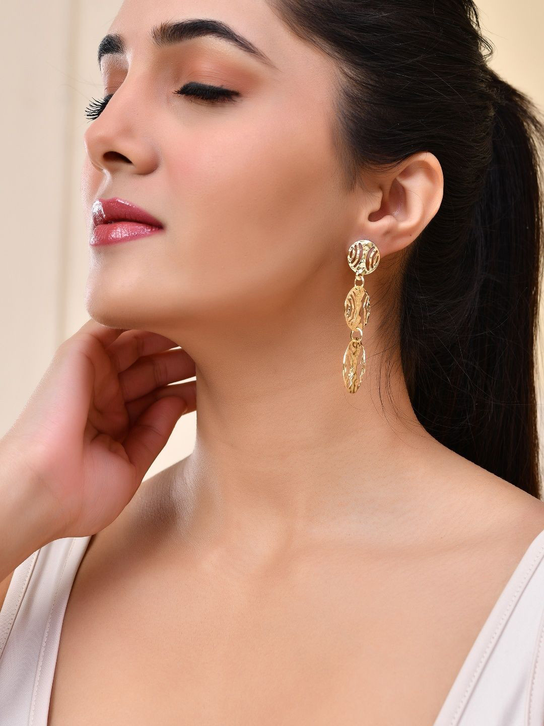 SUNBURST Gold-Plated Circular Shaped Drop Earrings