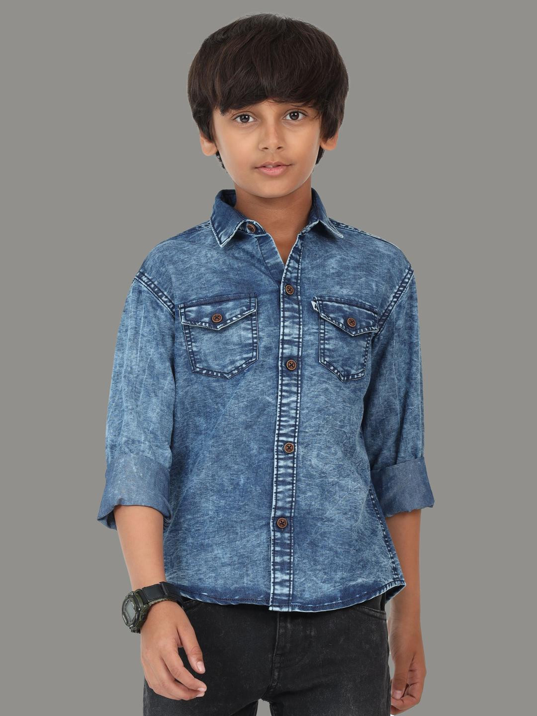 AIDAN PAUL Boys Denim Double Pocket Casual Shirt
