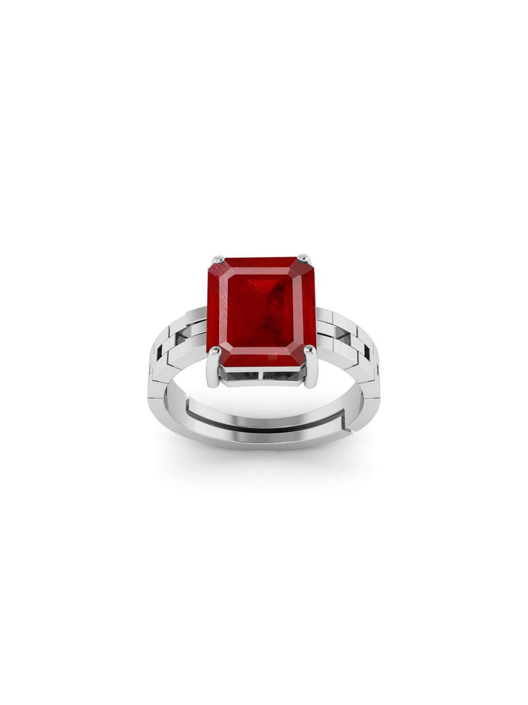 RRVGEM RRVGEM RUBY RING 9.50 Ratti Natural Ruby Ring Silver Plated Adjustable Ring Astrological Gemstone f
