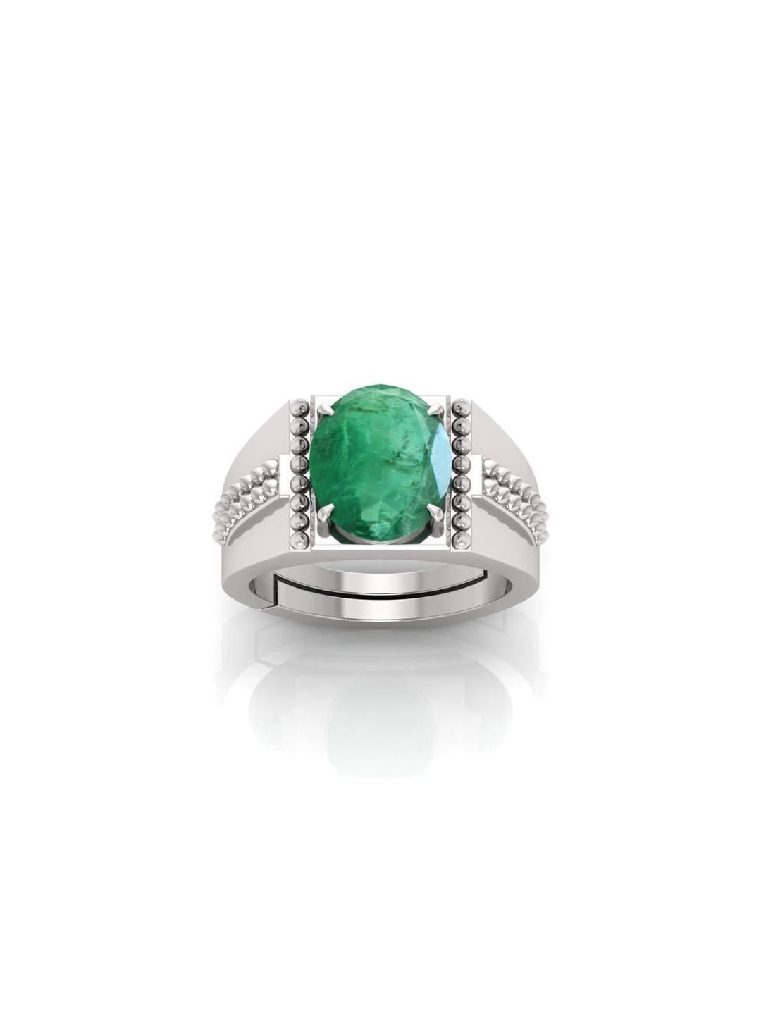 Pranjal Gems Unisex 8.25 Panna Stone Gemstone Studded Adjustable Finger Ring
