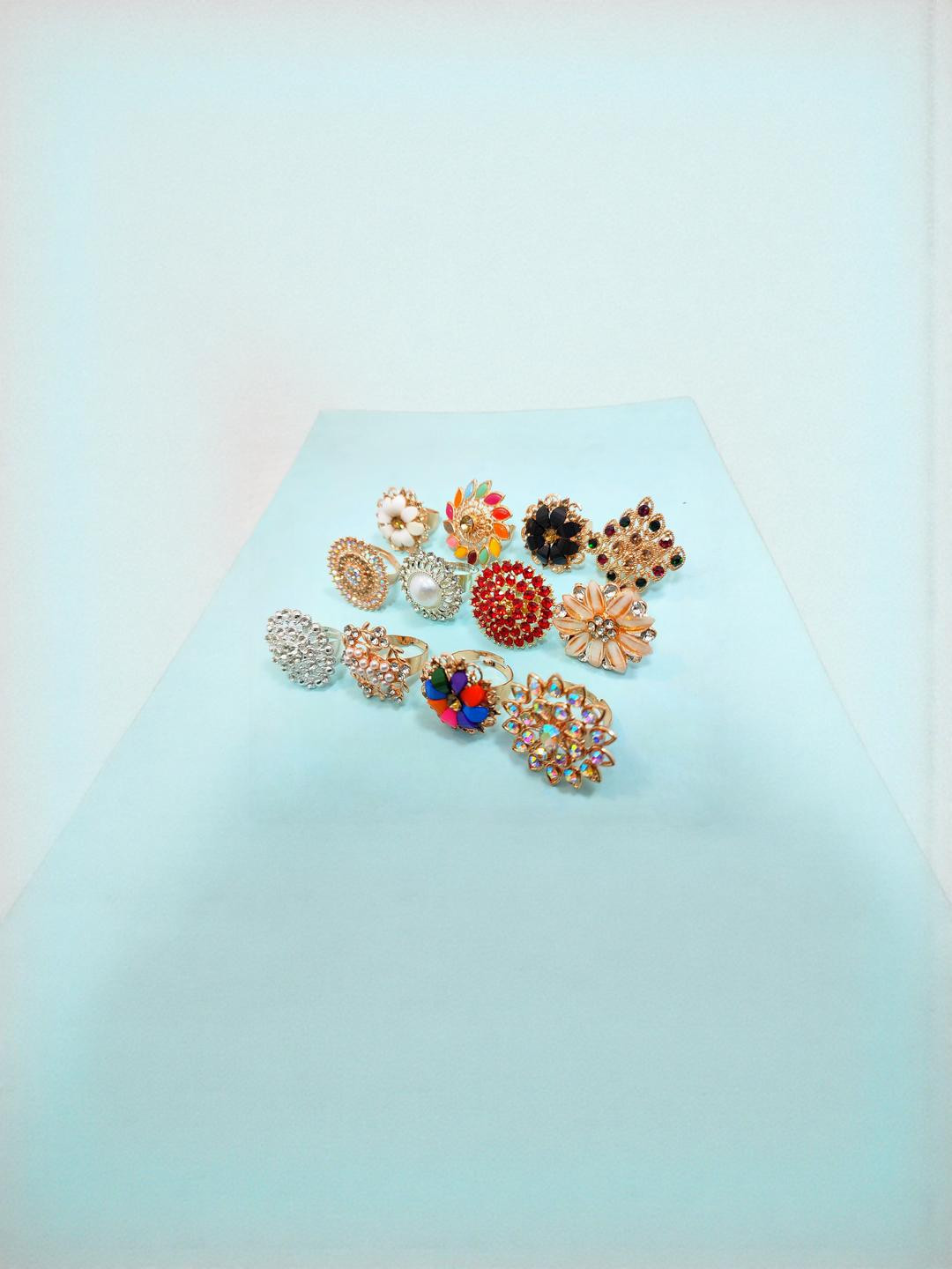 DIVYANSHI COLLECTION Pack Of 12 Silver Plated AD Studded Rings