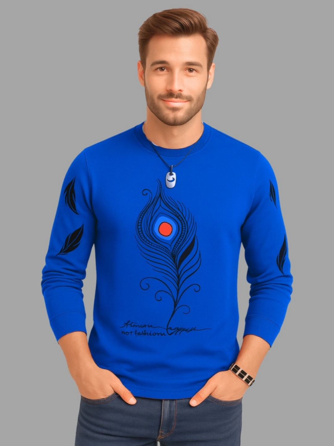 ATLANS Men Printed Round Neck Slim Fit Cotton T-shirt