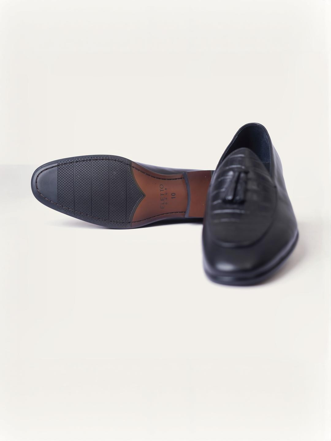 Eletto Brun Men Textured Leather Loafers