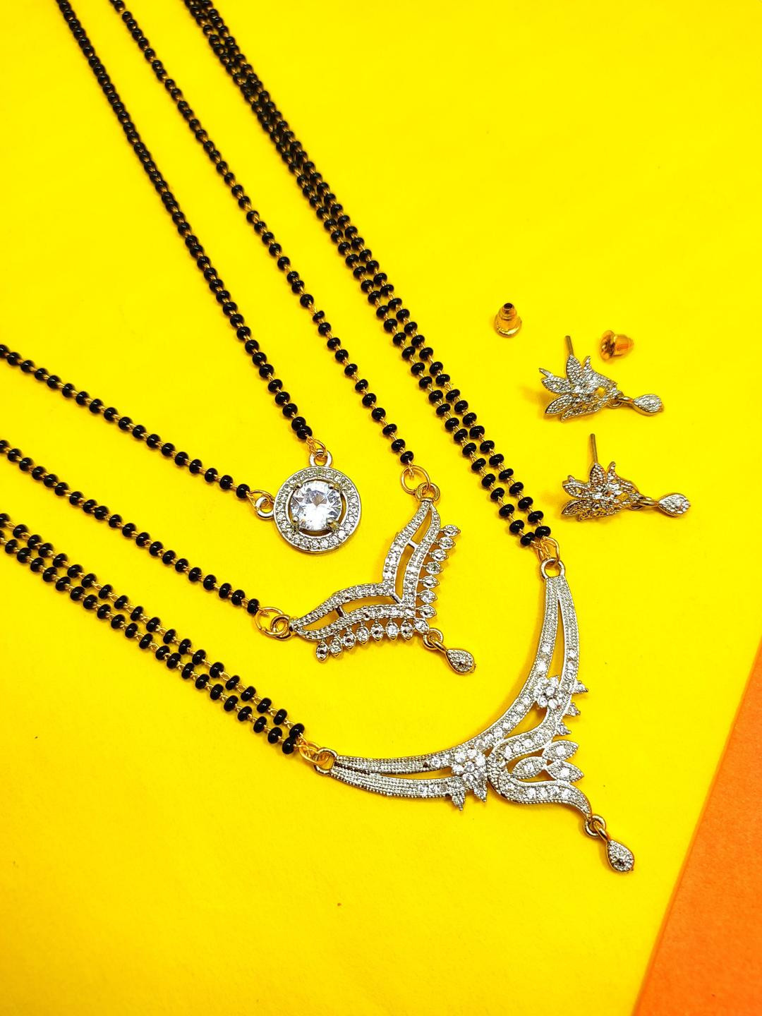 DIVYANSHI COLLECTION Brass American Diamond Silver-Plated Jewellery Set
