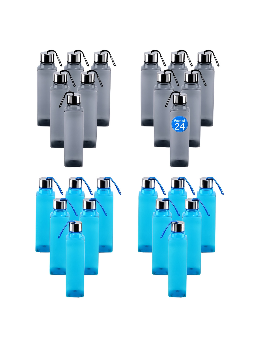 Aura Square Dori Black Solid Plastic Spill Proof 24 Piece Water Bottle - 1L