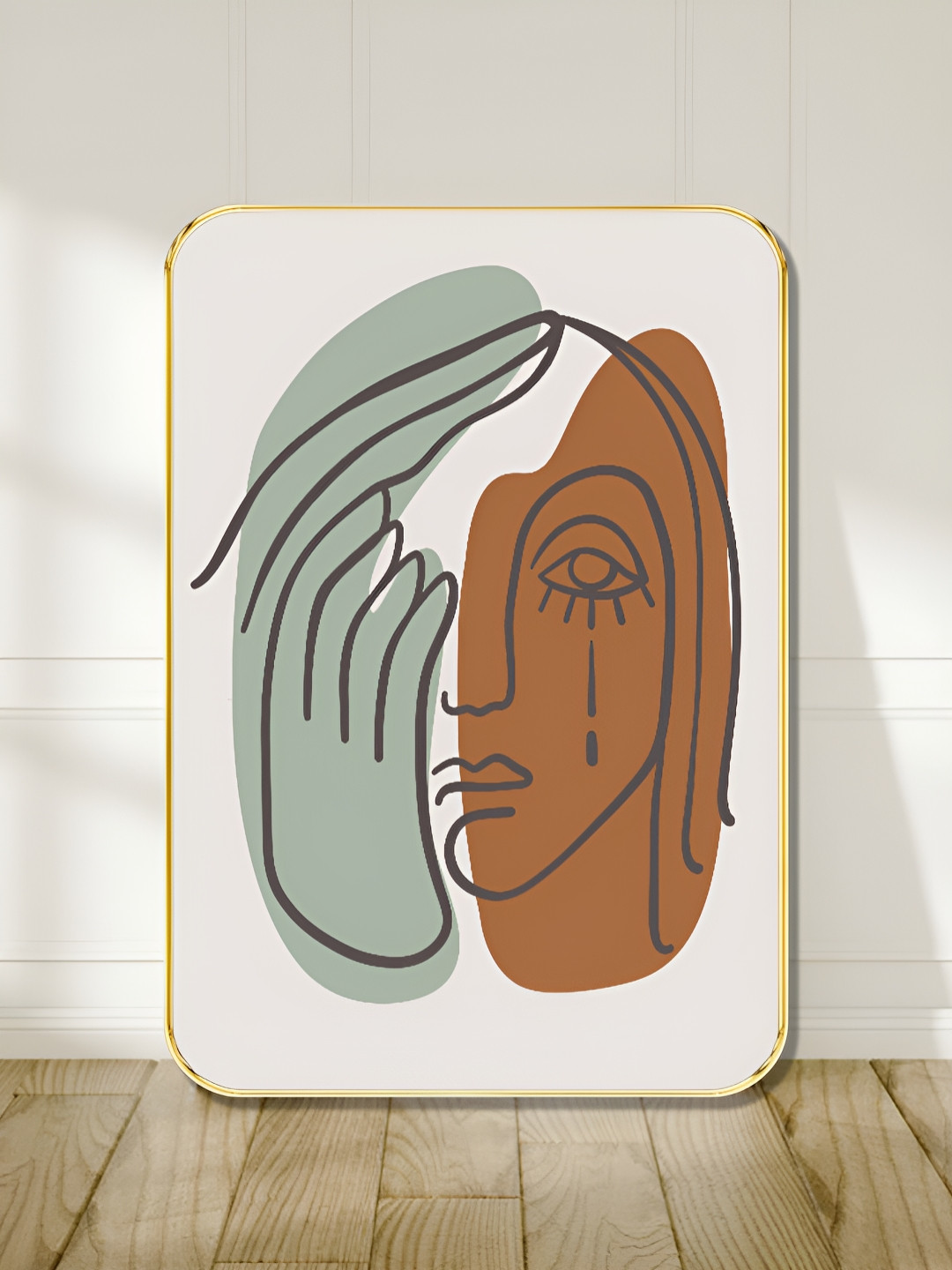 SAF White & Green Face Line Printed Wall Art