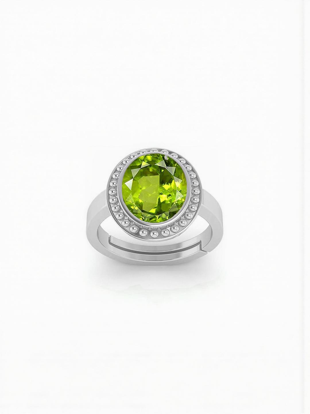 Sidharth Gems 7.25 Ratti 6.00 KT Green Peridot Gemstone Silver Plated Adjustable Ring