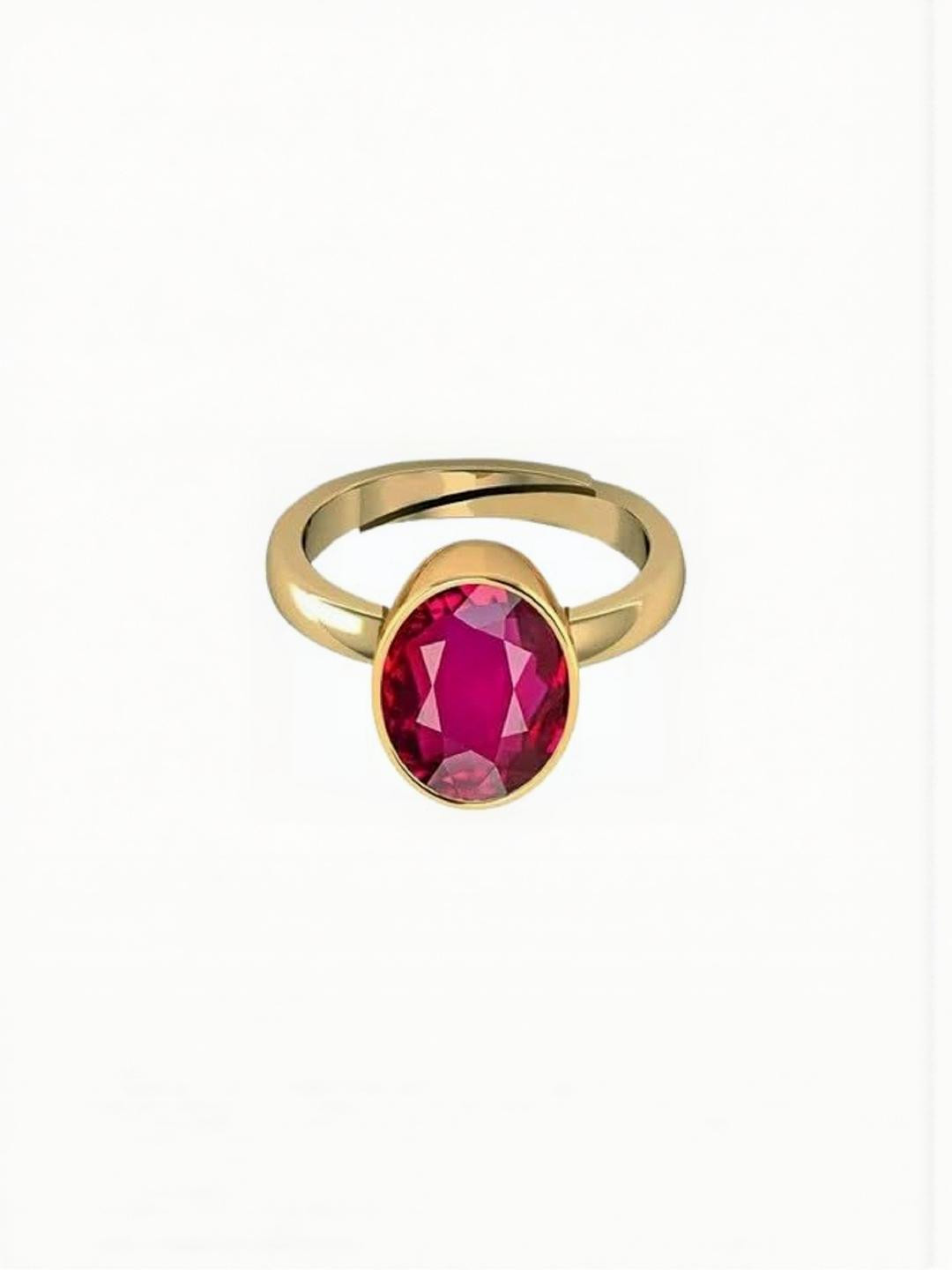 Sidharth Gems 11.25 Ratti 10.25 KT Ruby Stone Manik Ring Brass Ruby Gold Plated Ring