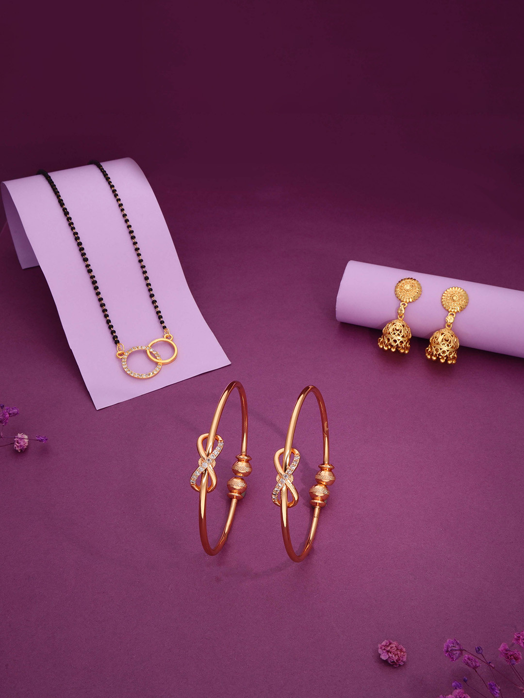 Anouk Gold-Plated Mangalsutra& Earring and Bangle Set