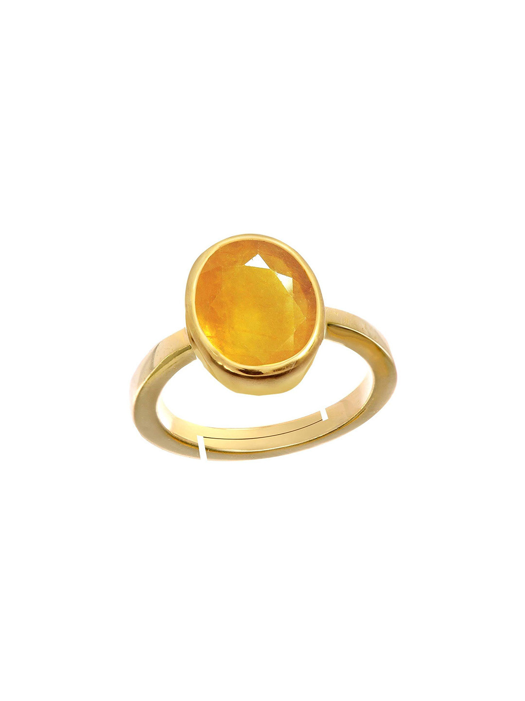 RRVGEM Gold Plated 5.25 Ratti Synthetic Yellow Sapphire Gemstone Adjustable Ring