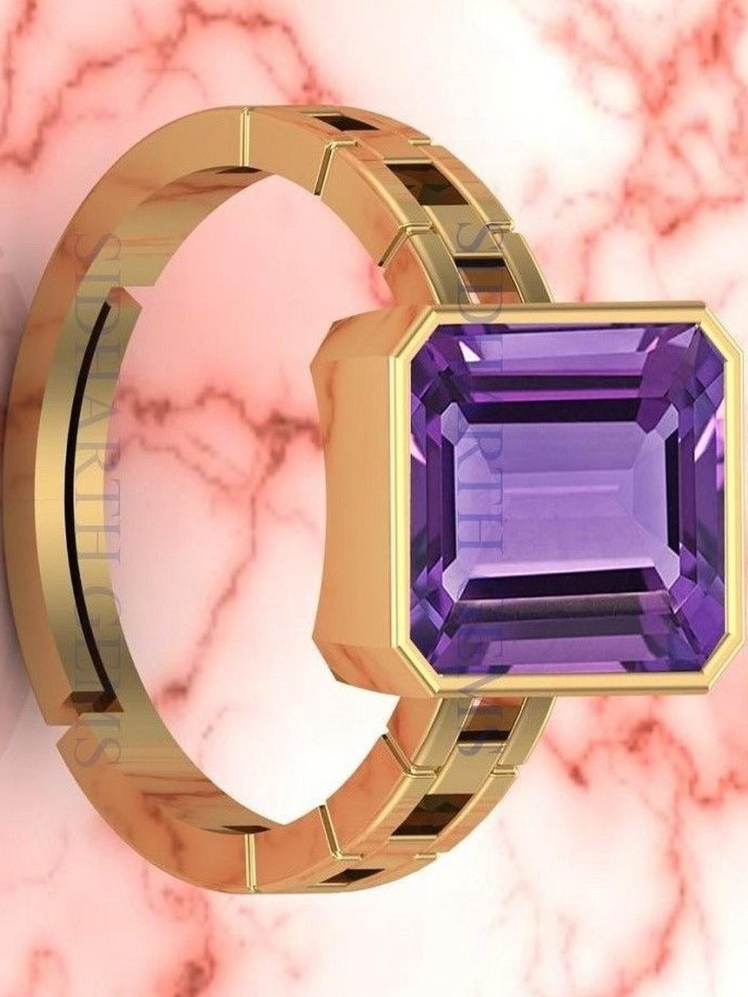 Sidharth Gems 14.25 KT 15.25 Ratti Amethyst Katela Ring Amethyst Ring Gold Plated Finger Ring