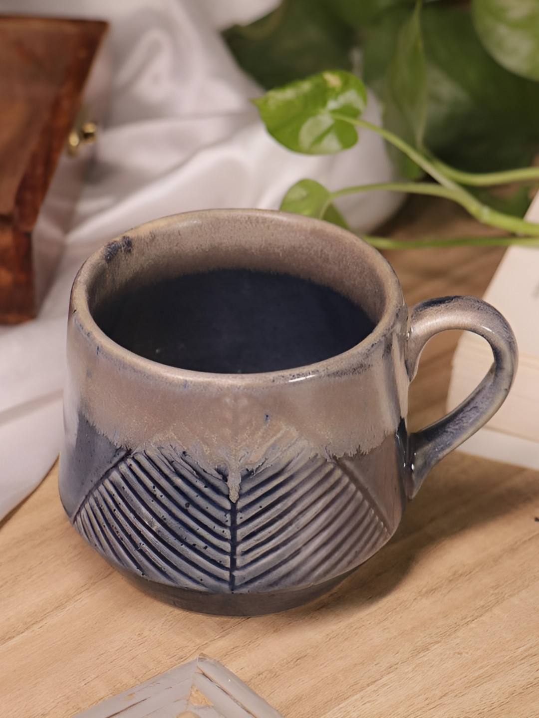 Rare Planet Blue & Beige Printed Ceramic Glossy Mug