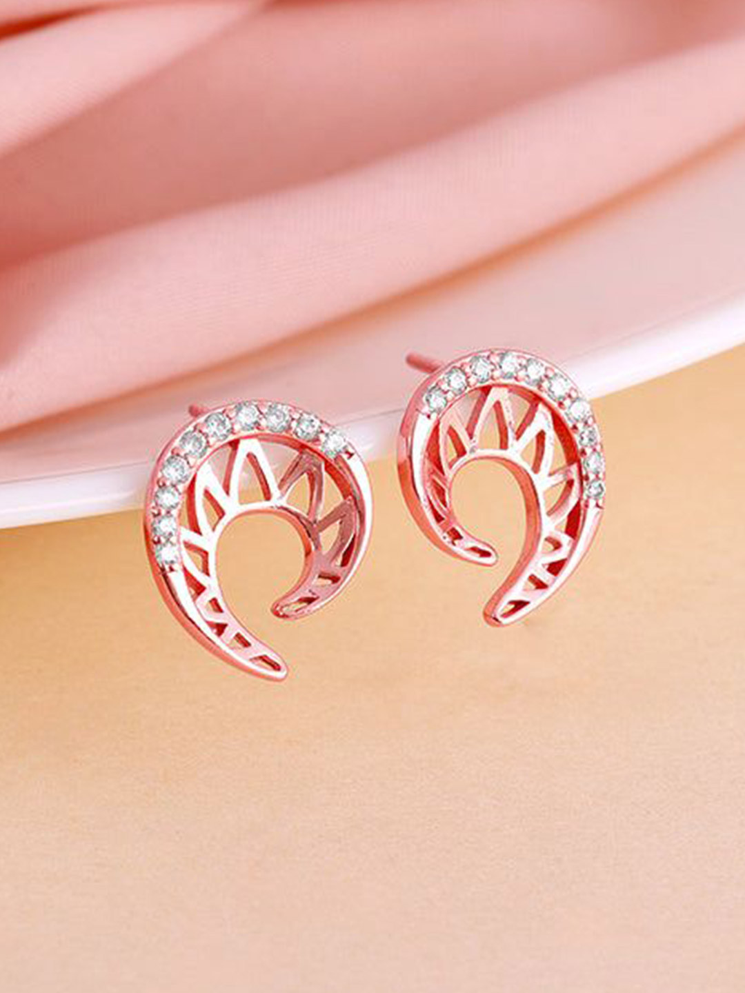 GIVA 92.5 Silver Rose Gold Plated Dreamy Curve Contemporary Studs Earrings